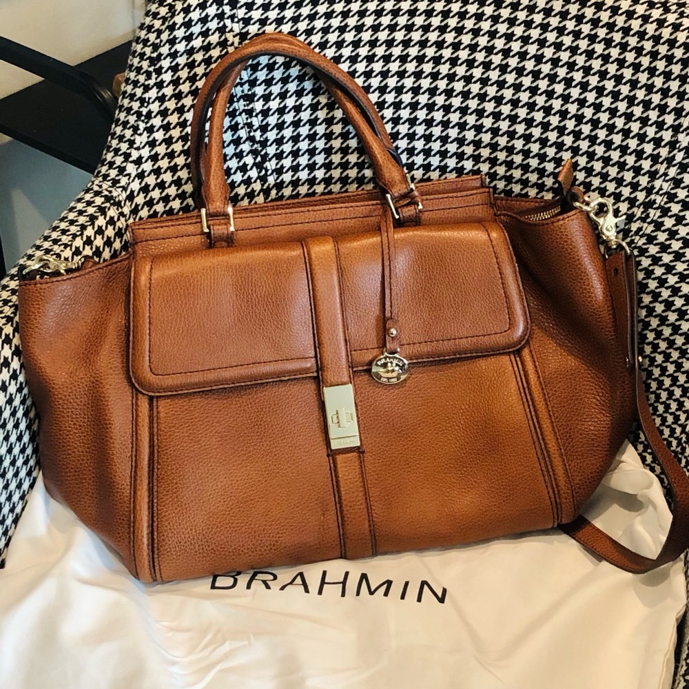 Brahmin Brown Leather Newberry Satchel Bag Taylor Cognac